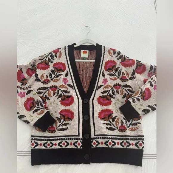 Farm Rio Sand Palm Paradise Knit Cardigan Sweater - Small - Picture 3 of 6